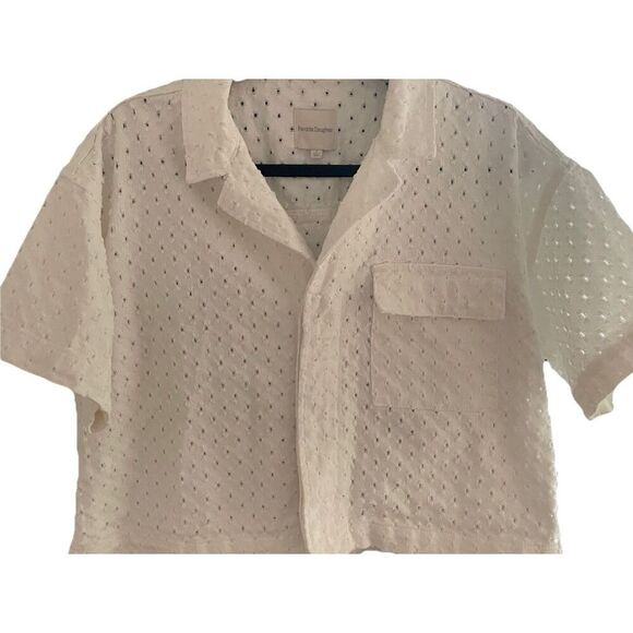 New $198 Favorite Daughter The Micha Denim Shirt Crop Top in White Size Small - Picture 6 of 8
